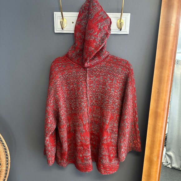 Free People Raggy Hoodie Sweater Womens Sz Medium Red Oversized Boho V-Neck Top - Picture 6 of 7